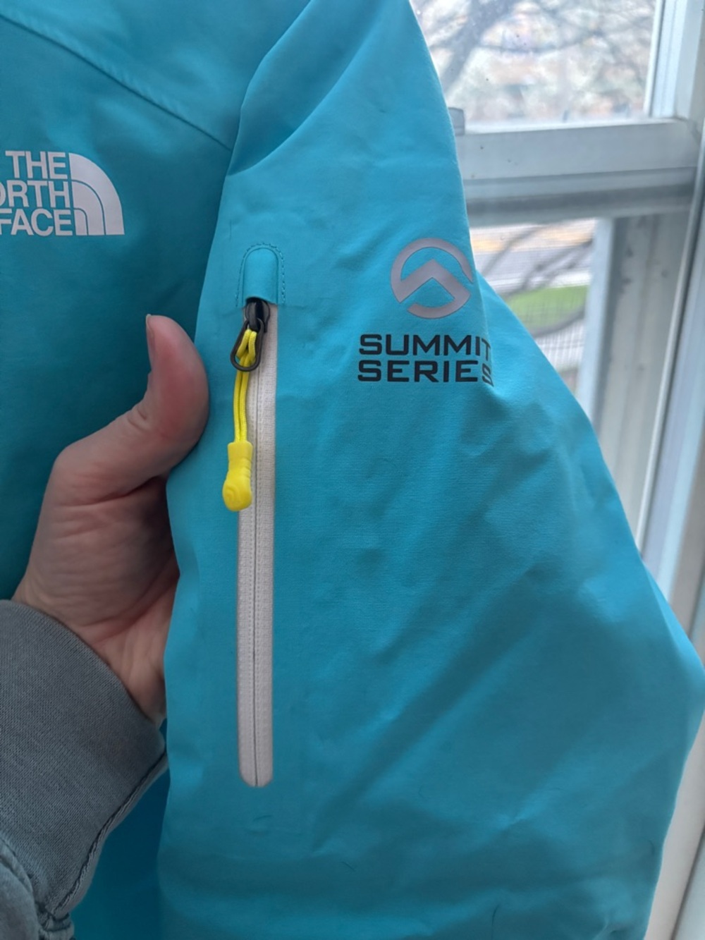North Face Summit Series Women's M Shell Jacket Aqua Blue Yellow Zip Technical - Picture 6 of 11